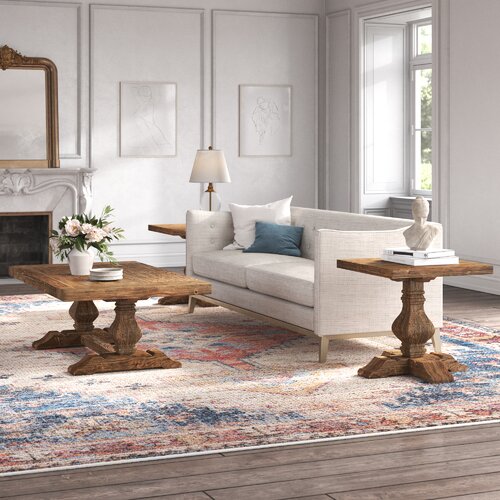 Distressed Finish Aylin 3   Piece Living Room Table Set 